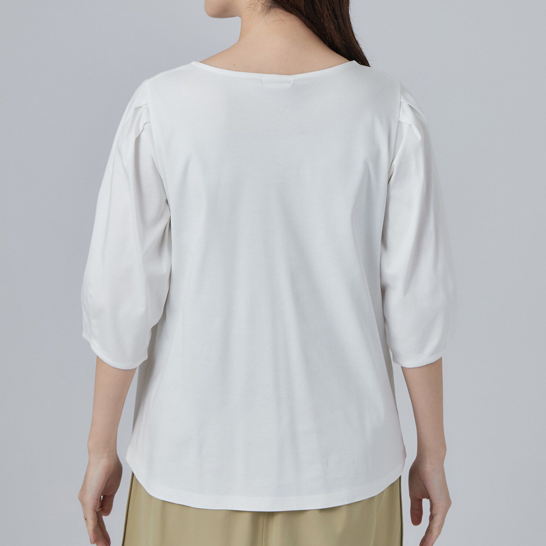 SHOO･LA･RUE「【ひんやり／吸水速乾】クールドライコットン 綿100％ キーネックパフスリーブトップス」|Tシャツ・カットソー|