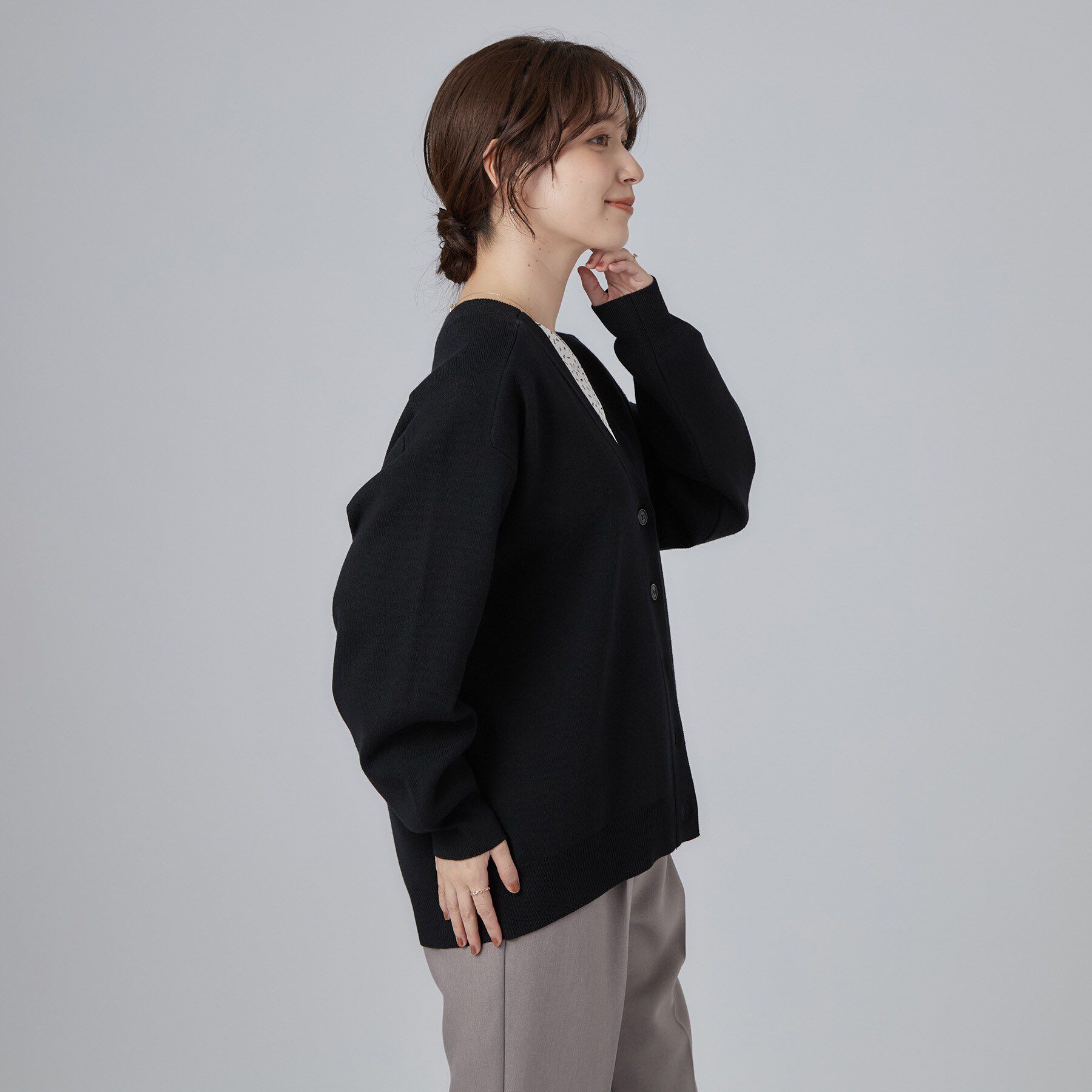 SHOO･LA･RUE「【毛玉になりにくい/S-LL/洗濯機可/体型カバー】Vネックゆったりカーディガン」|カーディガン|
