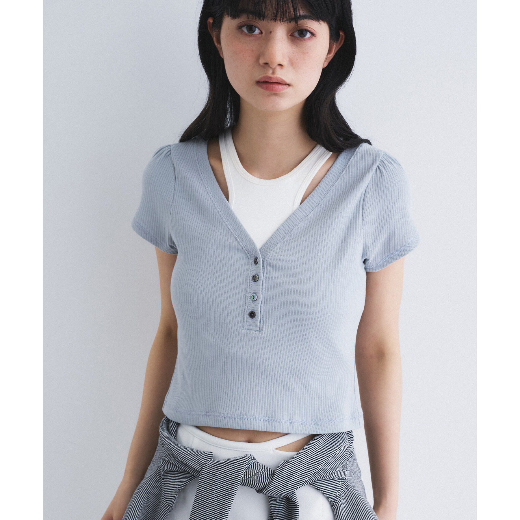 CODE A「M everyday rib button tee」|Tシャツ・カットソー|ブルー(091)