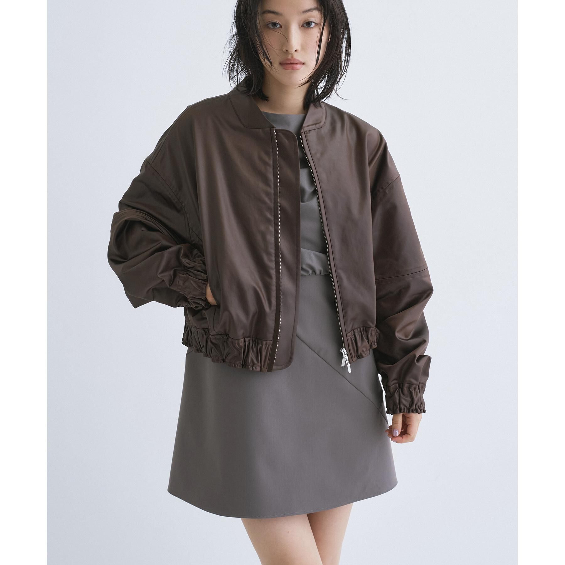 CODE A「【Re】satin bomber jacket」|ブルゾン・スタジャン|ブラウン(044)