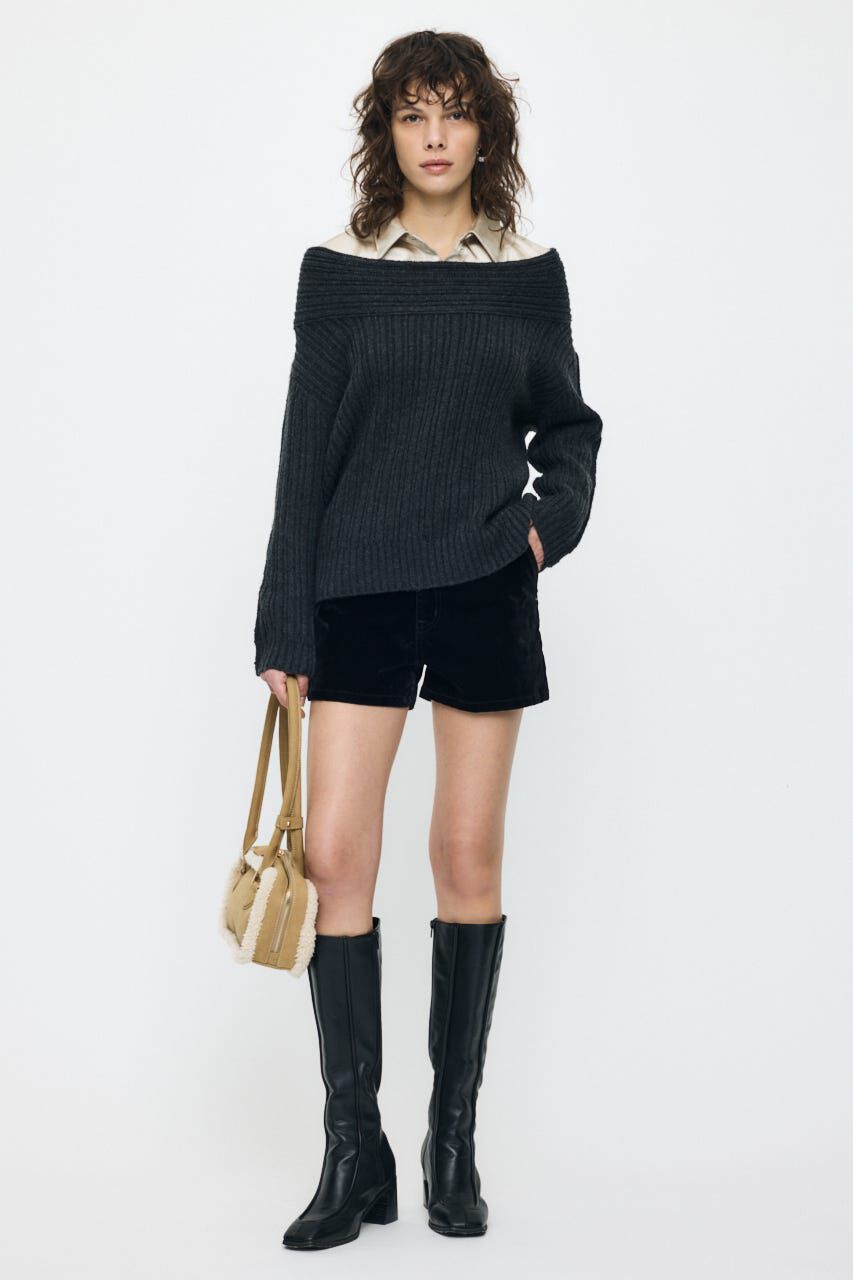 MOUSSY「OVER RIB OFF SHOULDER トップス」|ニット・セーター|