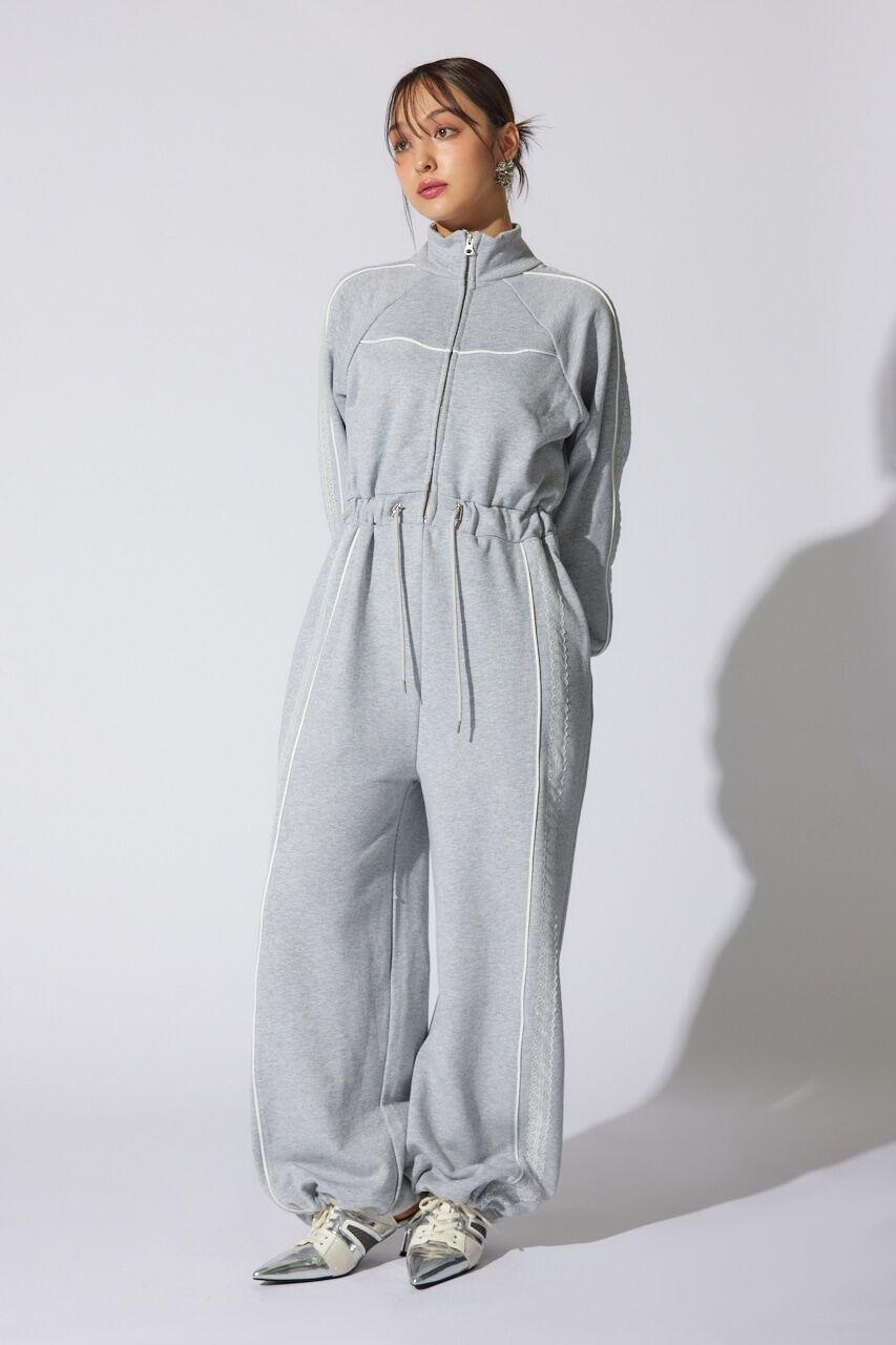 rienda「フロントZIPサイドラインロンパース」|ワンピース|L/GRY1