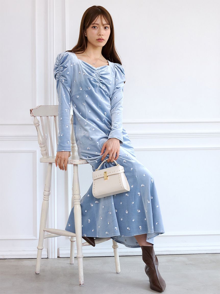 CELFORD「小花刺繍ベロアワンピース」|ワンピース|