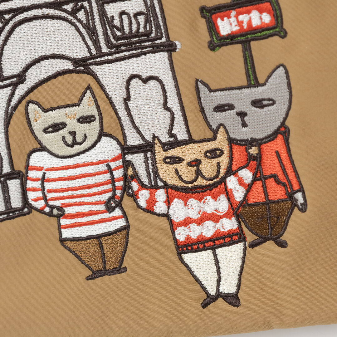  「THE THREE CATS 刺繍フラットポーチ」|ポーチ|