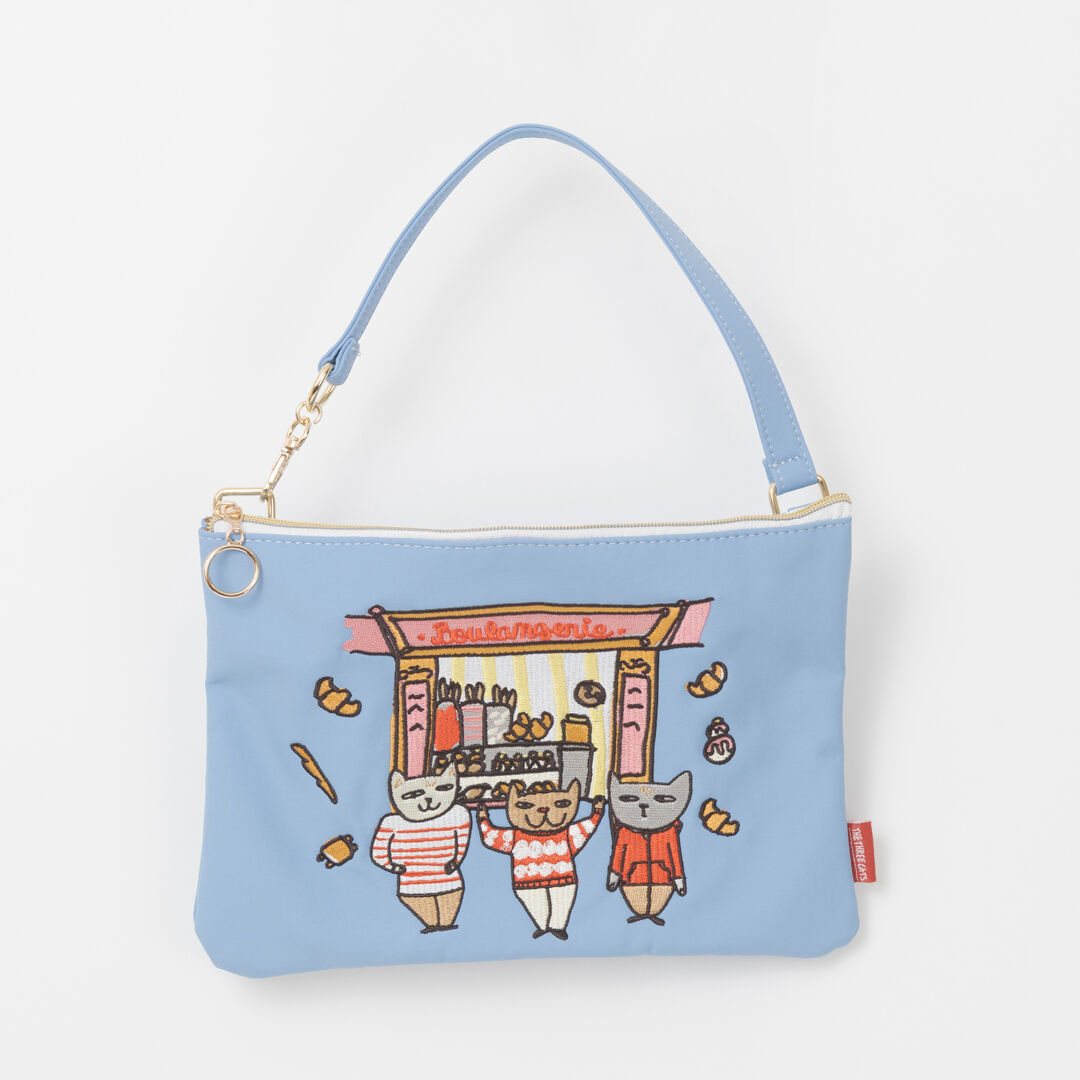  「THE THREE CATS 刺繍フラットポーチ」|ポーチ|BLU