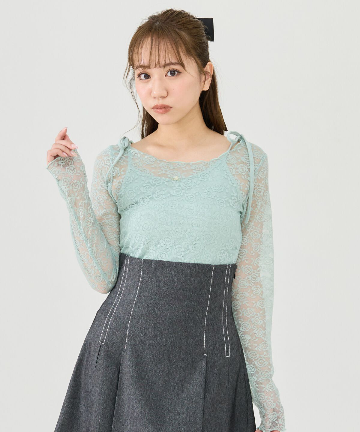REDYAZEL「レーストップス＆リボンショルダーキャミソールセット」|Tシャツ・カットソー|