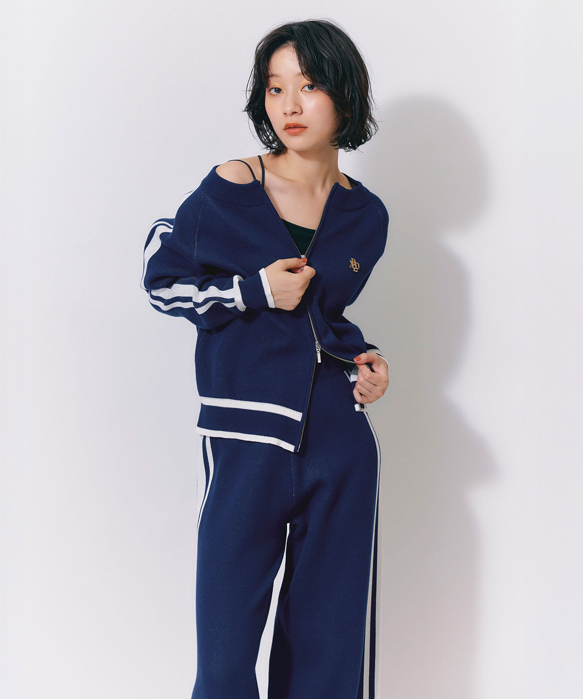 REDYAZEL「サイドラインニットブルゾン&times;ワイドパンツセットアップ」|ワンピース|