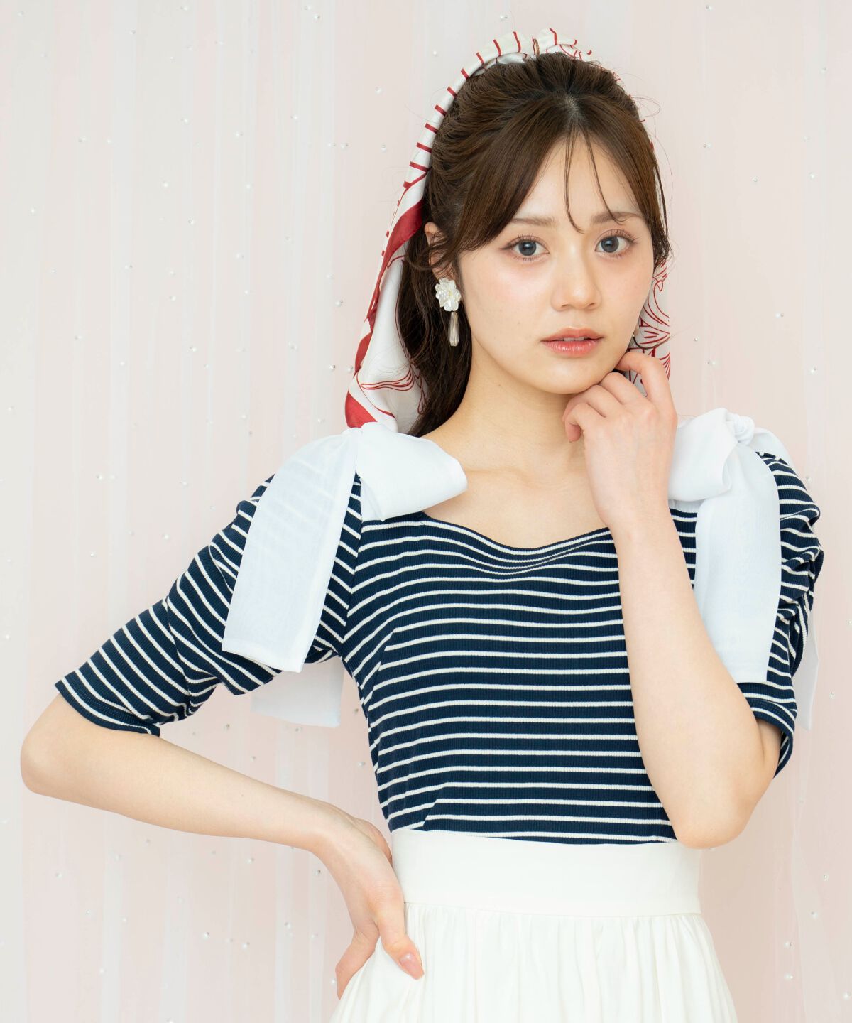WILLSELECTION「ショルダーリボンパワショルトップス」|Tシャツ・カットソー|Navy/borderｽﾄﾗｲﾌﾟ