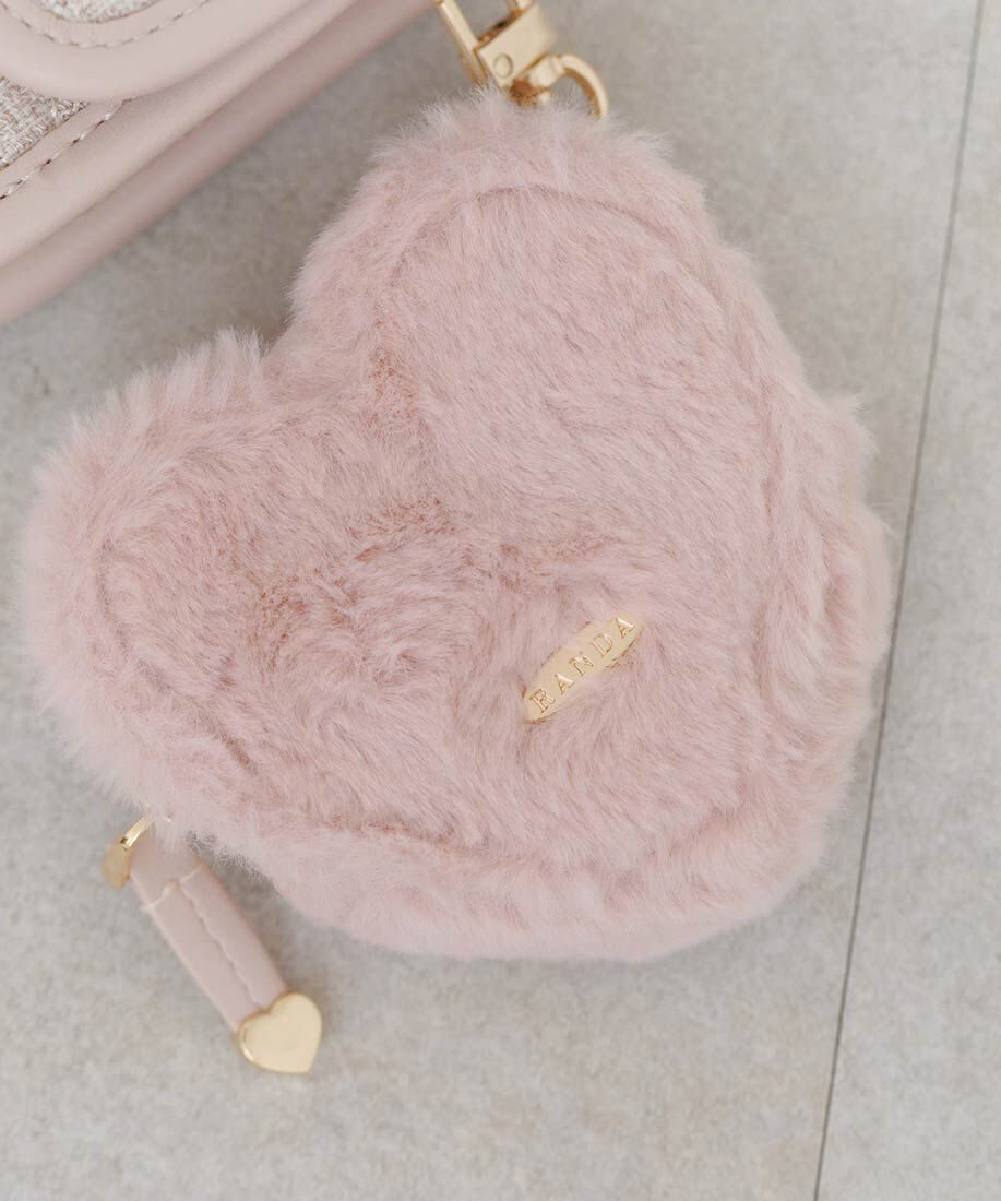  「【Heart Collection】ファーポーチ付きラメツイードスマホショルダー」|モバイルケース|