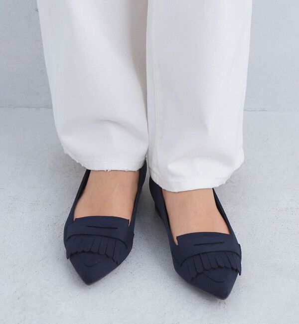 UNITED ARROWS green label relaxing「【WEB限定】ポインテッド キルト フラットシューズ（1.5cmヒール) -撥水-」|パンプス|NAVY
