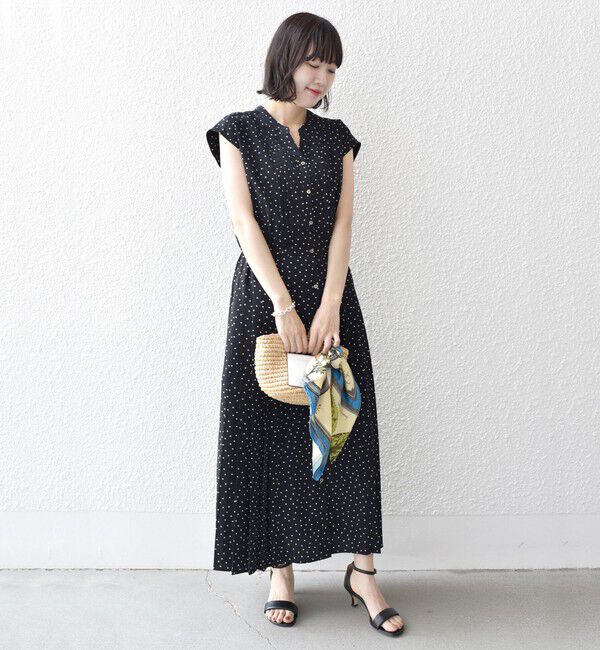 SHIPS for women「【WEB限定】〈洗濯機可能〉ドット 花柄 サイド プリーツ フレンチスリーブ ワンピース」|ワンピース|