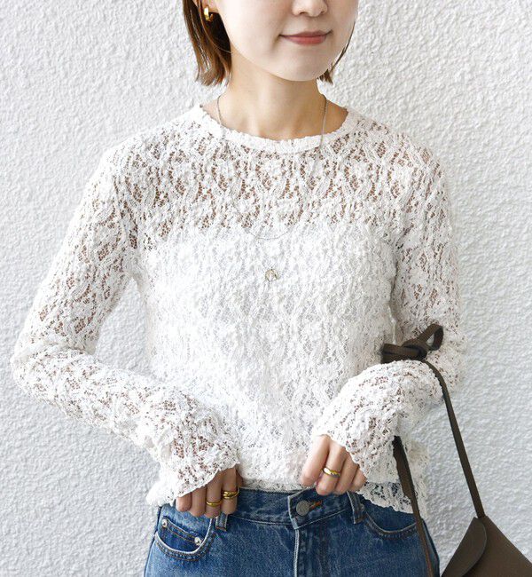 SHIPS for women「〈手洗い可能〉ラッセル レース クルーネック カットソー」|Tシャツ・カットソー|