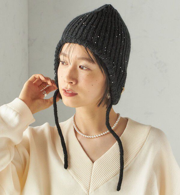 SHIPS for women「perah: ブローチ 付 イヤー フラップ ラメ ニット キャップ」|ニット帽|