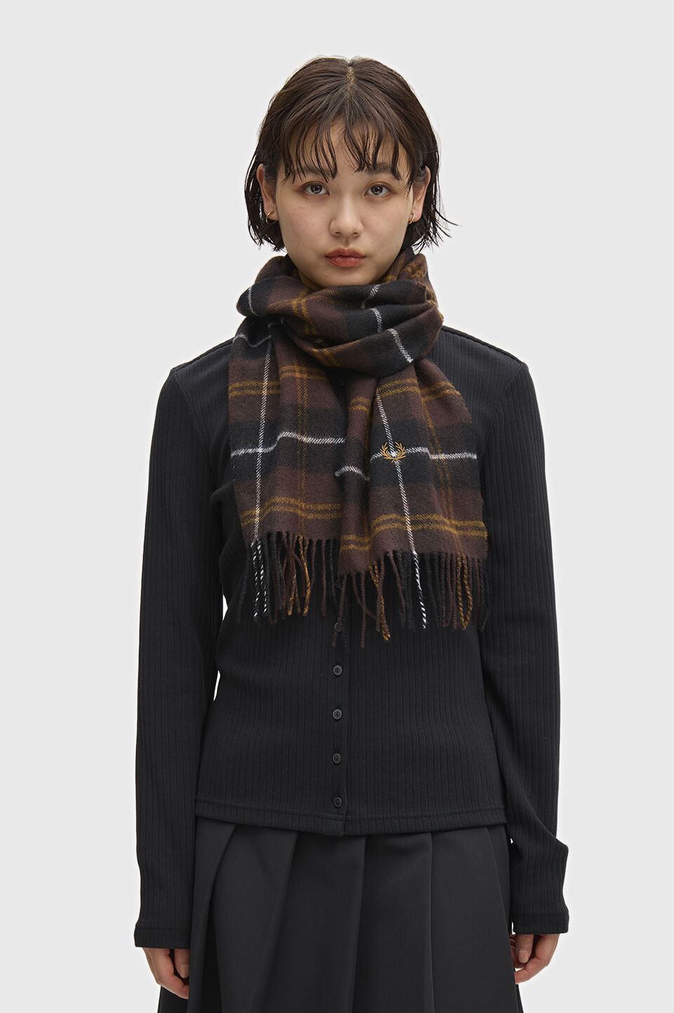 FRED PERRY 「FRED PERRY／Lambswool Scarf／ワンポイントロゴ刺繍 チェック柄ラムウールマフラー」|マフラー|