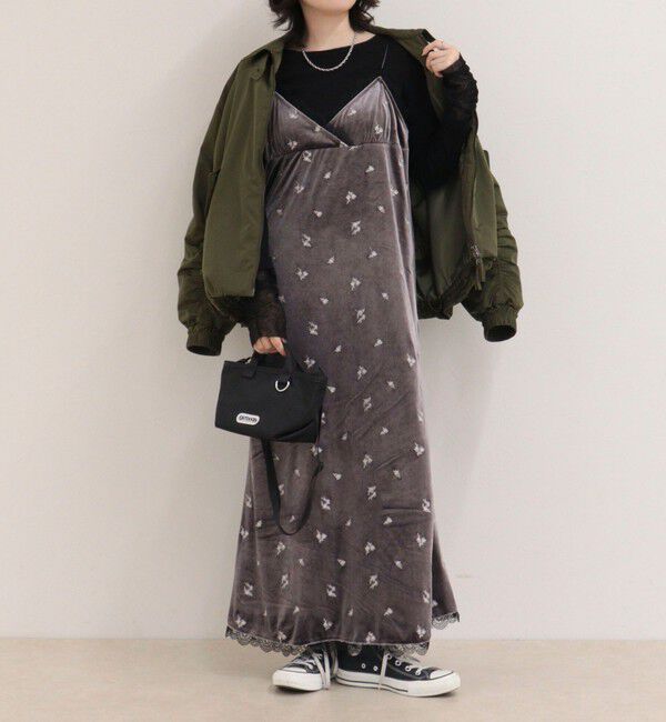 fredy emue「フラワーエンブロイダリーベロアキャミワンピース」|ワンピース|