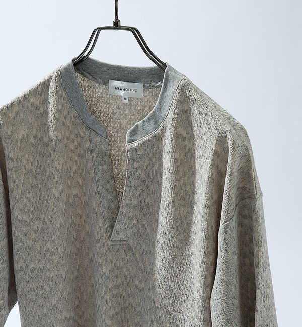ABAHOUSE「CREPE JERSEY ヘンリーネック スキッパーTシャツ」|Tシャツ・カットソー|グレー