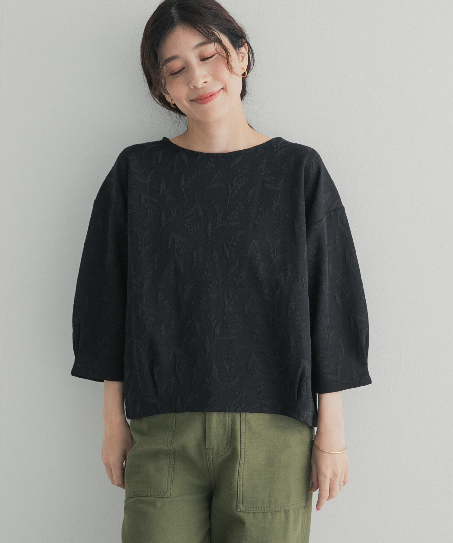 URBAN RESEARCH DOORS「ジャガード5分袖プルオーバー」|その他|ブラック系その他