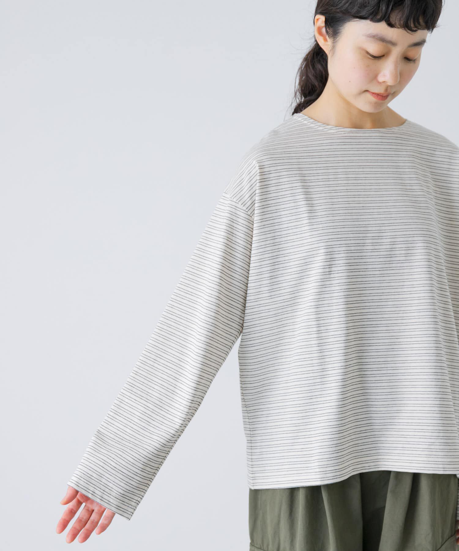 かぐれ「ナローボーダーロングカットソー」|Tシャツ・カットソー|