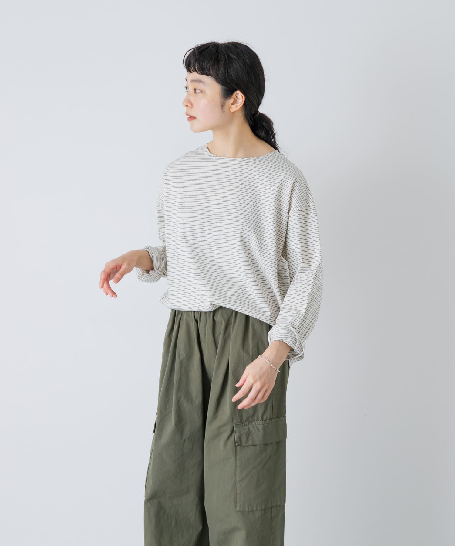 かぐれ「ナローボーダーロングカットソー」|Tシャツ・カットソー|