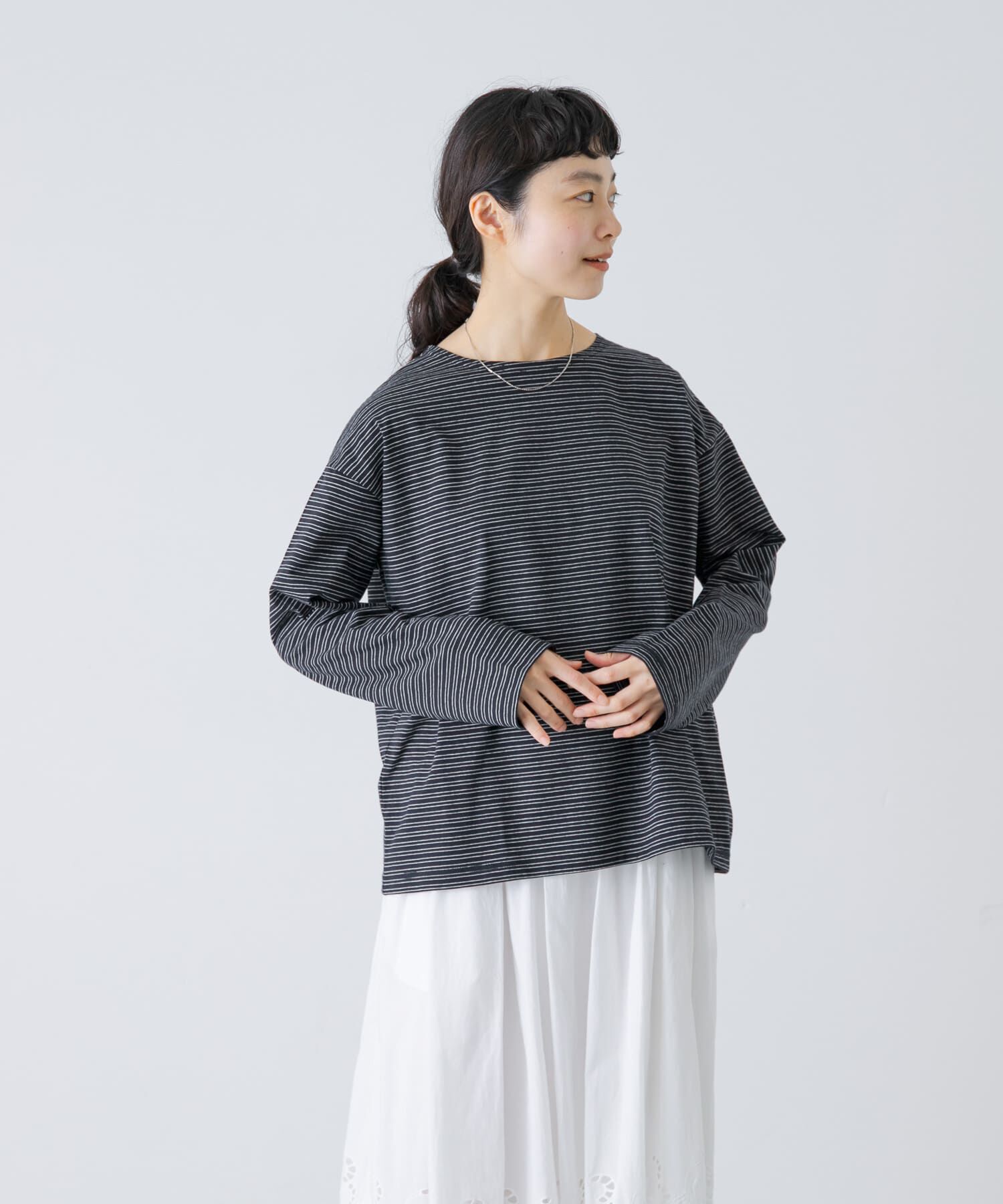 かぐれ「ナローボーダーロングカットソー」|Tシャツ・カットソー|