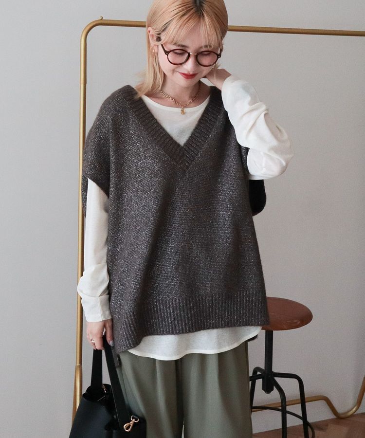 AMERICAN HOLIC「【WEB限定】ラメ入りVネックニットベスト」|ベスト・ジレ|
