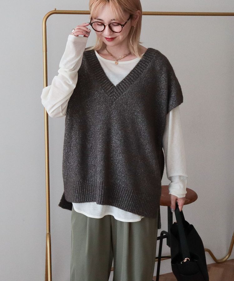 AMERICAN HOLIC「【WEB限定】ラメ入りVネックニットベスト」|ベスト・ジレ|Brown