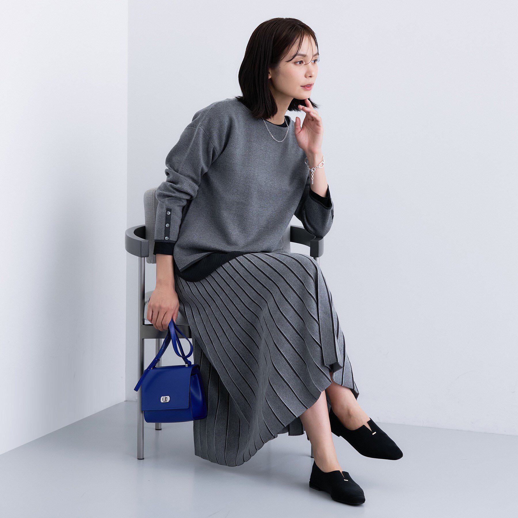 INDIVI「【洗える／SETUP可能】ジャカードニット プリーツスカート」|スカート|
