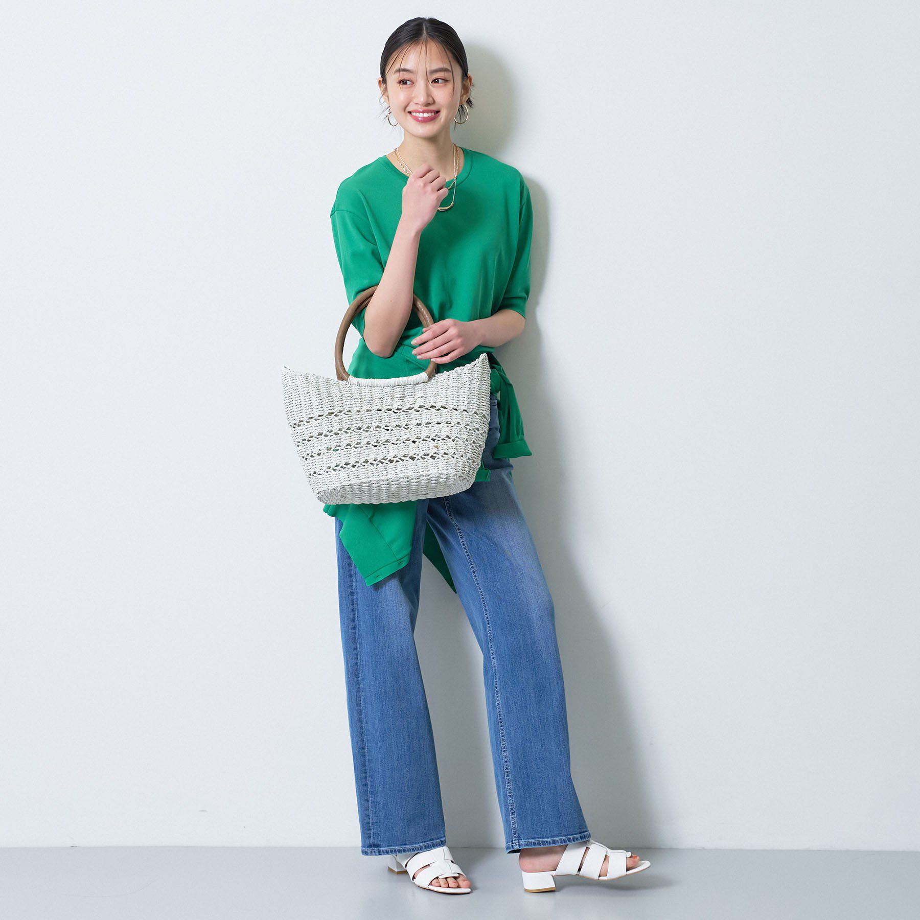 INDIVI「【透かし編み】ペーパーヤーン バスケットバッグ」|トートバッグ|