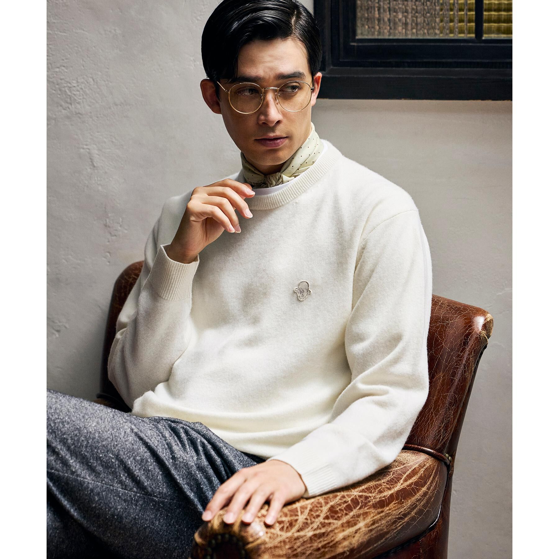 TAKEO KIKUCHI「【Air Palette Knit】ワンポイント カラーニット プルオーバー」|ニット・セーター|
