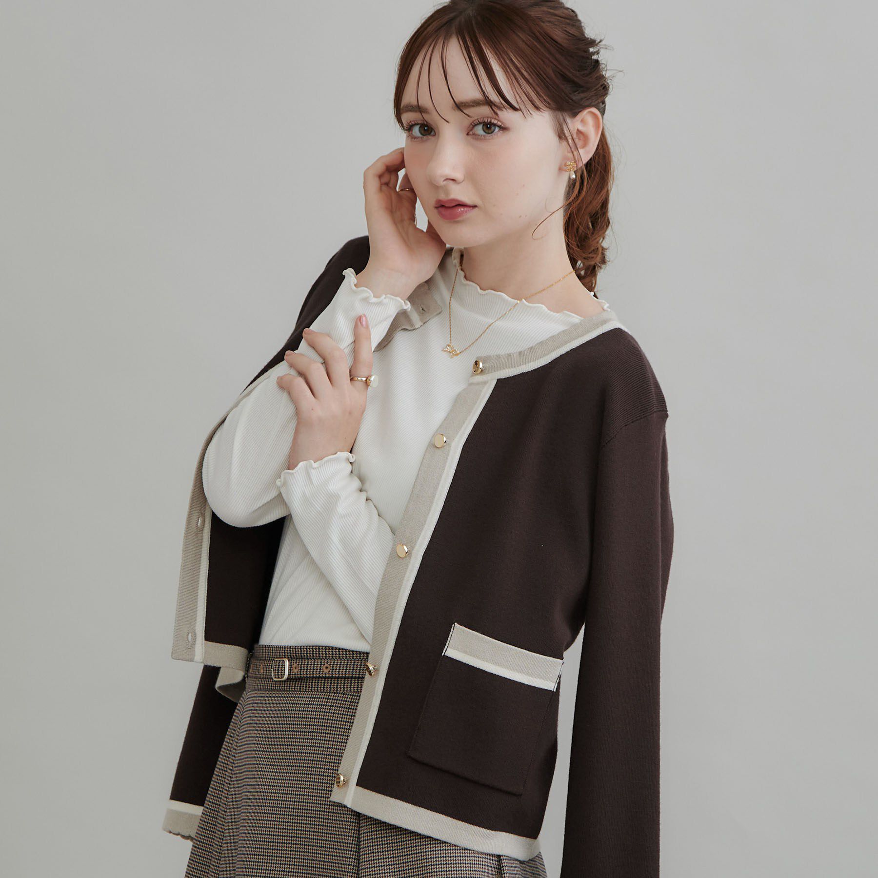 Couture broach「【一枚で主役級】配色総針スカラカーディガン」|カーディガン|ブラウン(044)