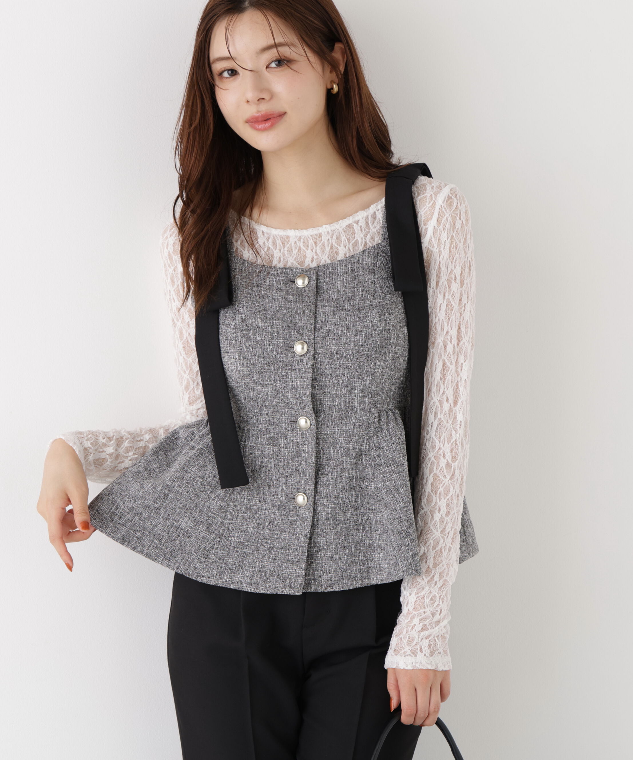 PROPORTION BODY DRESSING「リボンペプラムジレ 26AW」|ブルゾン・スタジャン|ブラックミッ 1