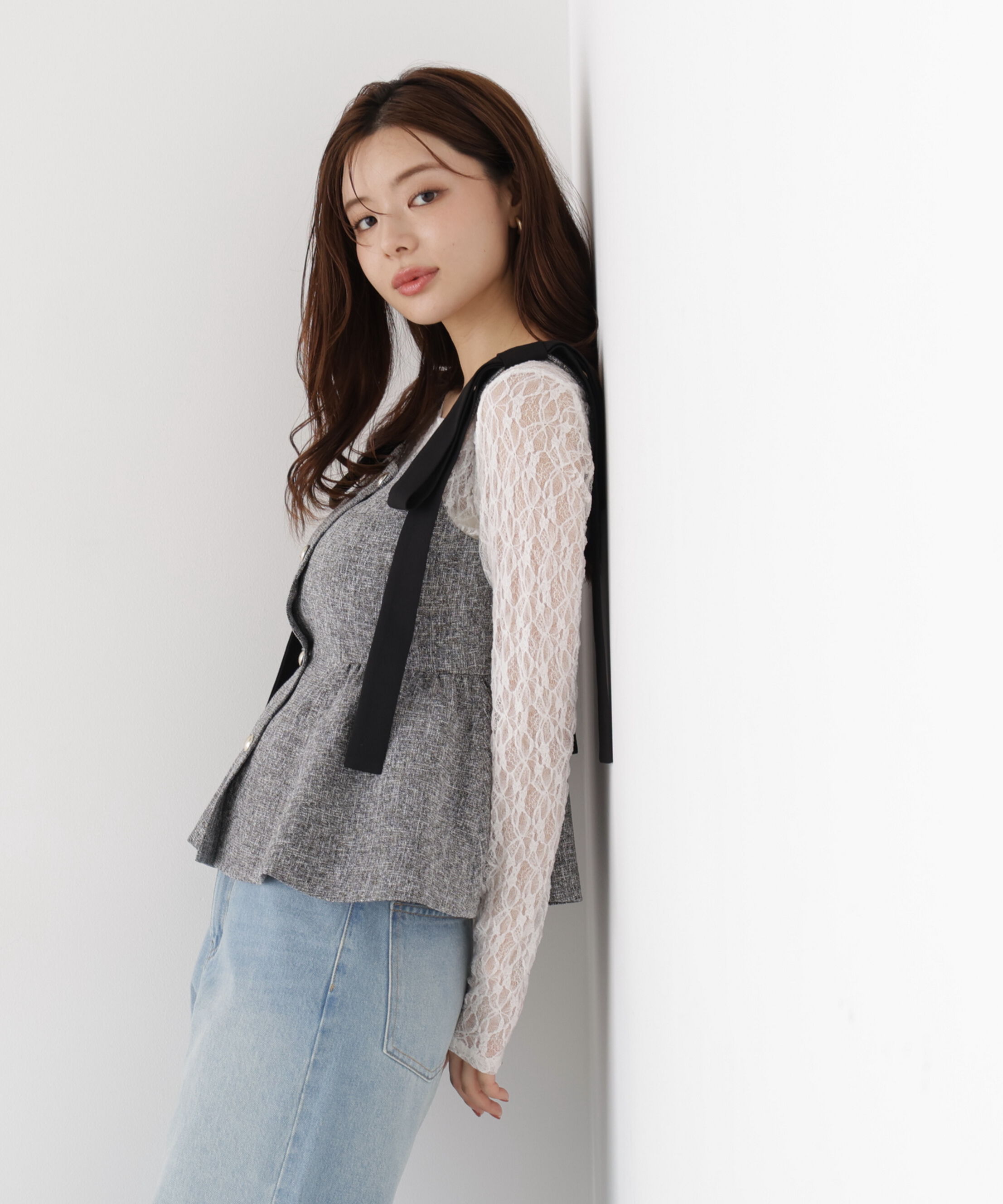 PROPORTION BODY DRESSING「リボンペプラムジレ 26AW」|ブルゾン・スタジャン|