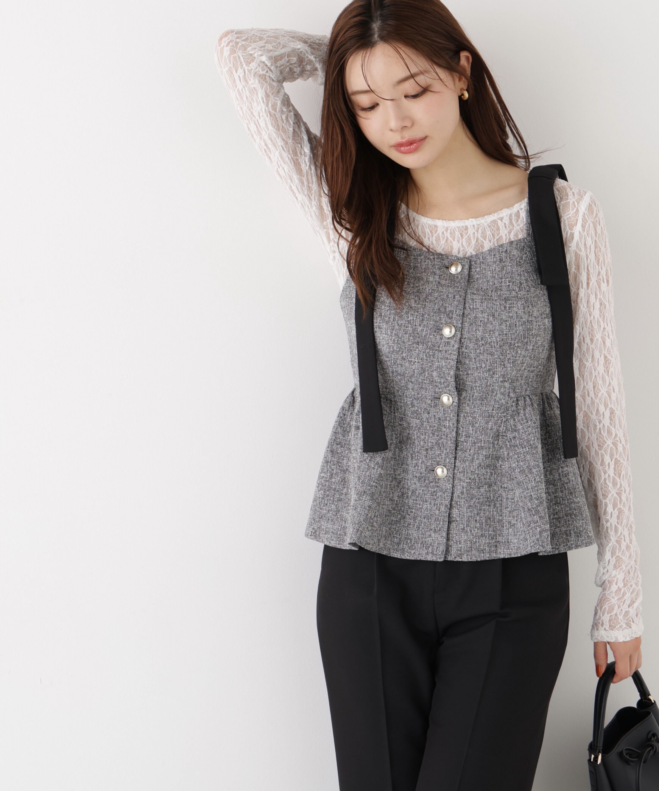 PROPORTION BODY DRESSING「リボンペプラムジレ 26AW」|ブルゾン・スタジャン|