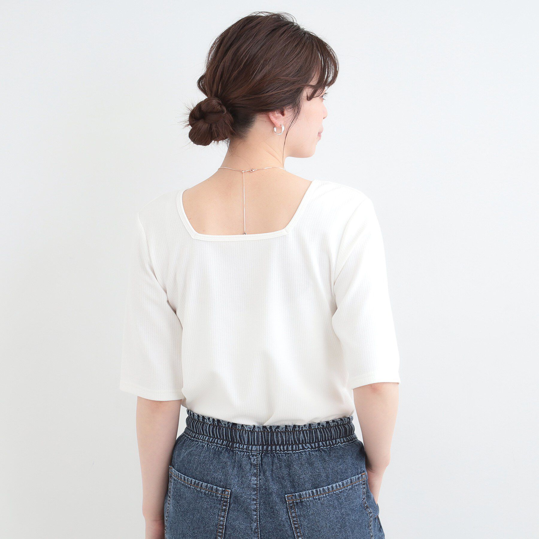 SHOO･LA･RUE「【ネックアソート/洗濯機可】テレコ5分袖トップス」|Tシャツ・カットソー|