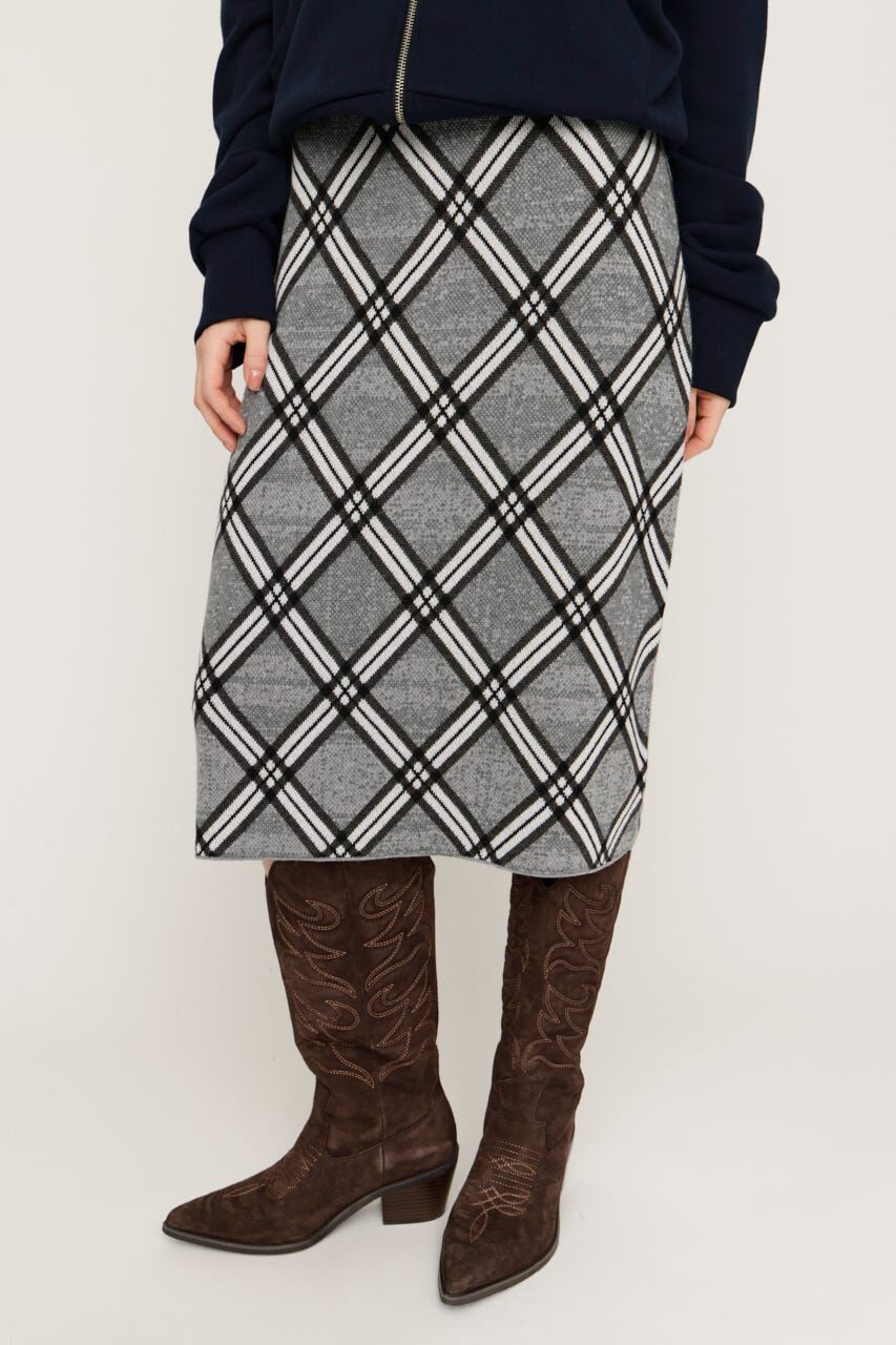 SLY「JQ CHECK KNIT ミドルスカート」|スカート|M/GRY7