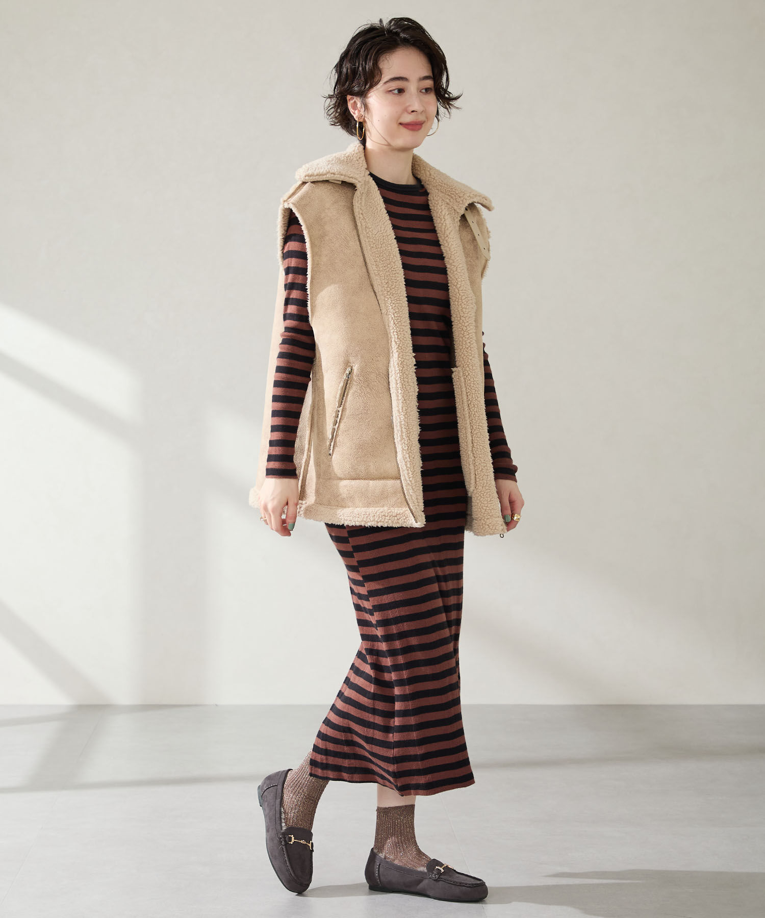 WA Oriental TRaffic「 ビット モチーフ付き ファー モカシン /52318 ムートン 防寒」|モカシン|