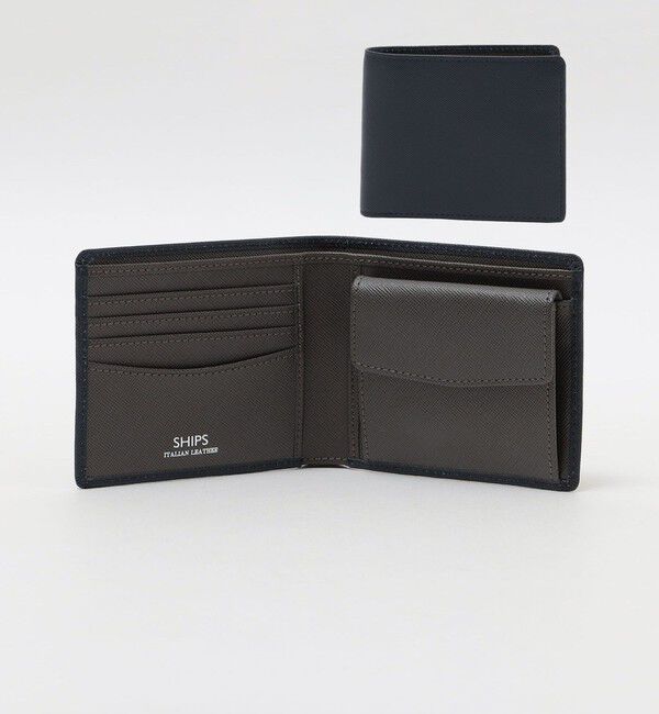 SHIPS「【WEB限定】SHIPS:【SAFFIANO LEATHER】2トーン 2つ折 ウォレット（財布）」|財布|コバルトブルー