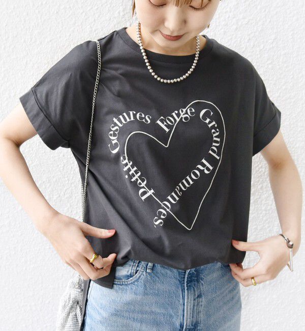 SHIPS for women「【WEB限定】〈手洗い可能〉バリエーション ロゴ 刺繍 プリントTEE」|Tシャツ・カットソー|チャコールグレー