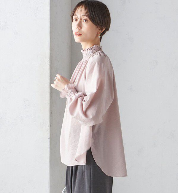 SHIPS for women「〈洗濯機可能〉シャーリング ネック 長袖 ブラウス」|シャツ・ブラウス|