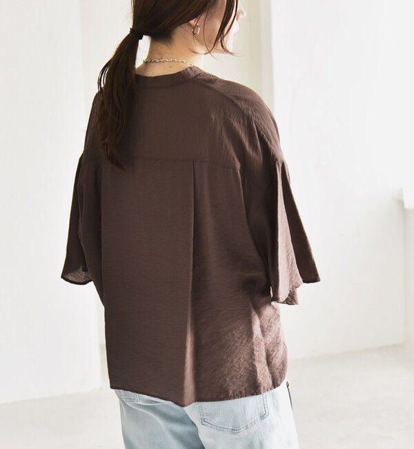 quaranciel「quaranciel:〈手洗い可能〉フレア ハーフスリーブ バンドカラー スキッパー シャツ」|シャツ・ブラウス|