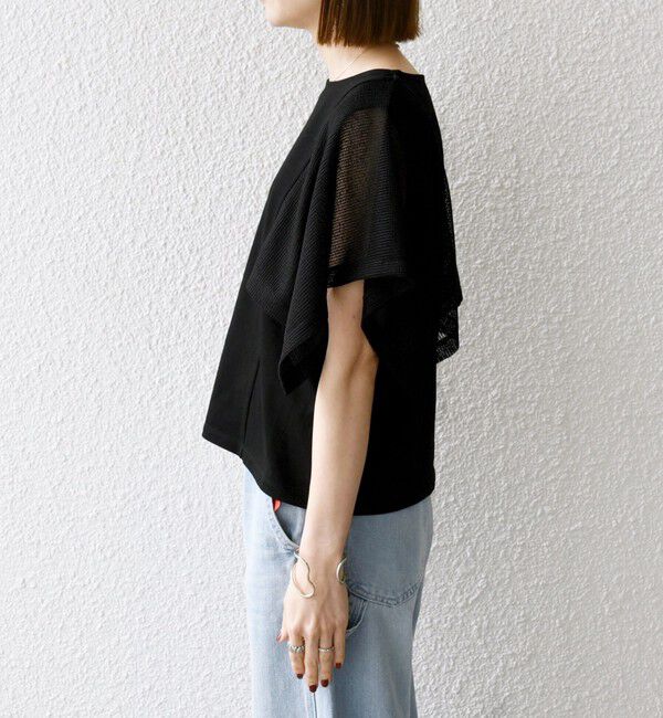 SHIPS any「〈手洗い可能〉メッシュ シアー ハンカチ スリーブ ドッキング TEE」|Tシャツ・カットソー|