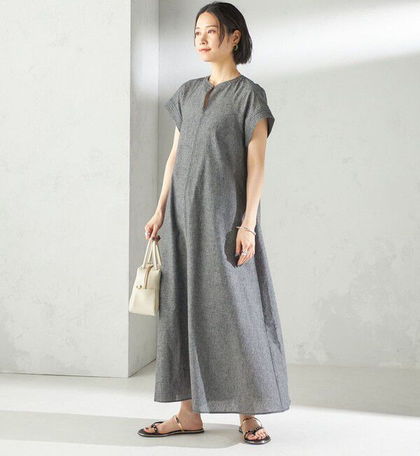 SHIPS for women「〈接触冷感・手洗い可能〉麻混 シャンブレー フレア ワンピース」|ワンピース|
