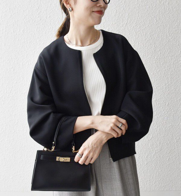 SHIPS any「《一部追加予約》〈洗濯機可能〉ダブルクロス ノーカラー ジップ ブルゾン［NAVY BLUE］」|ノーカラージャケット|