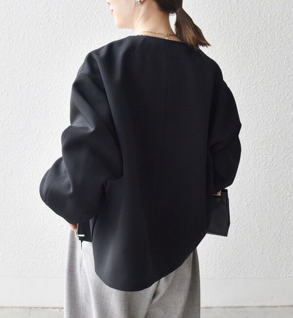 SHIPS any「《一部追加予約》〈洗濯機可能〉ダブルクロス ノーカラー ジップ ブルゾン［NAVY BLUE］」|ノーカラージャケット|