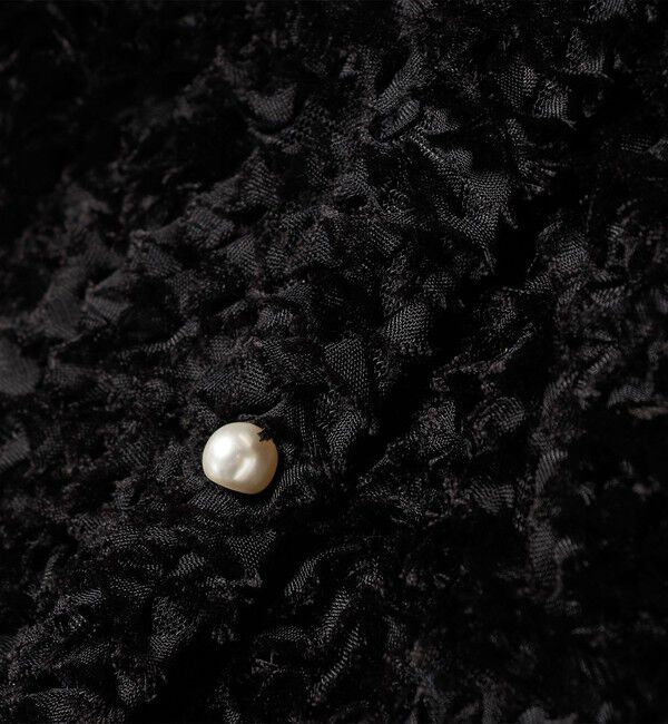 SHIPS for women「little black:〈手洗い可能〉パール 釦 フリル チュール 半袖 ブラウス」|シャツ・ブラウス|
