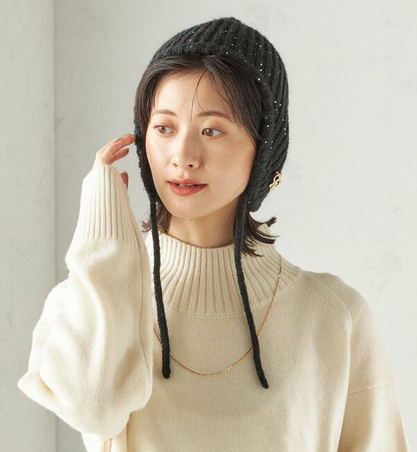 SHIPS for women「perah: ブローチ 付 イヤー フラップ ラメ ニット キャップ」|ニット帽|