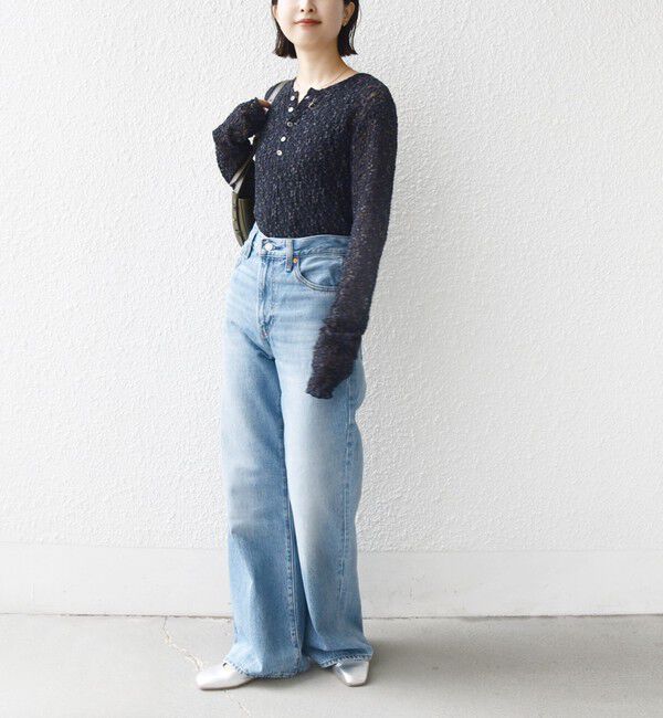 SHIPS for women「〈手洗い可能〉ラッセル レース ヘンリー ネック 2WAY プルオーバー」|Tシャツ・カットソー|