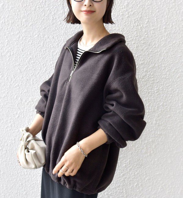 SHIPS for women「〈洗濯機可能〉フリース 裾 ドロスト ハーフ ジップ プルオーバー」|Tシャツ・カットソー|