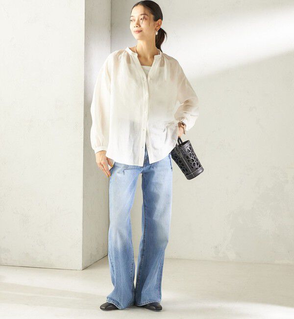 SHIPS for women「〈手洗い可能〉IMPERIAL LINEN 混 バンドカラー スキッパー シャツ」|シャツ・ブラウス|