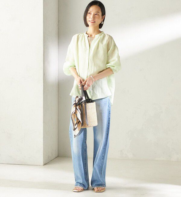 SHIPS for women「〈手洗い可能〉IMPERIAL LINEN 混 バンドカラー スキッパー シャツ」|シャツ・ブラウス|